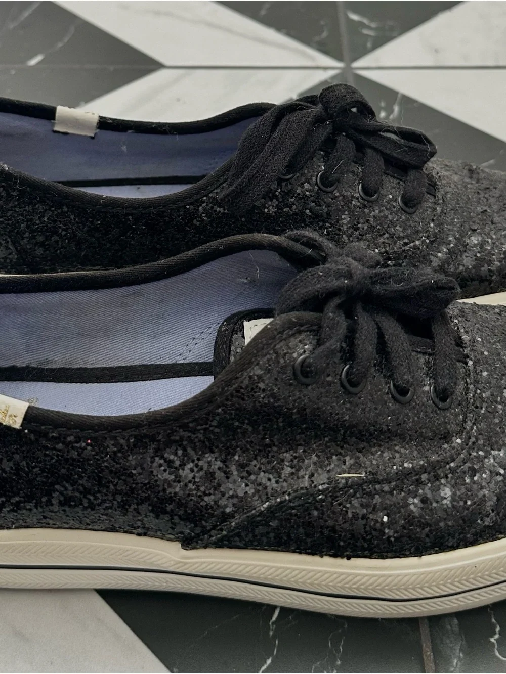 kate spade Black Sequin Lace-Up Sneakers